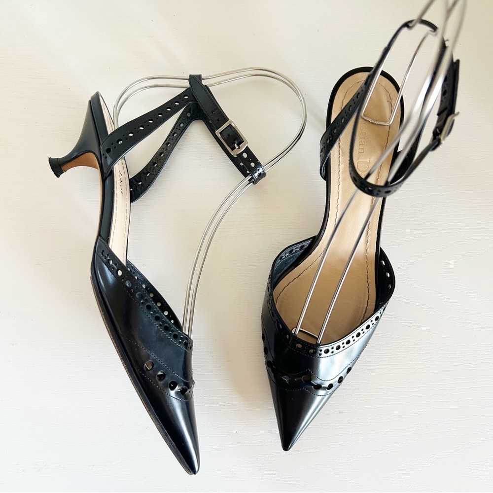 Christian Dior Teddy-D Black Leather Cutout Slingback Pumps Size EU 38